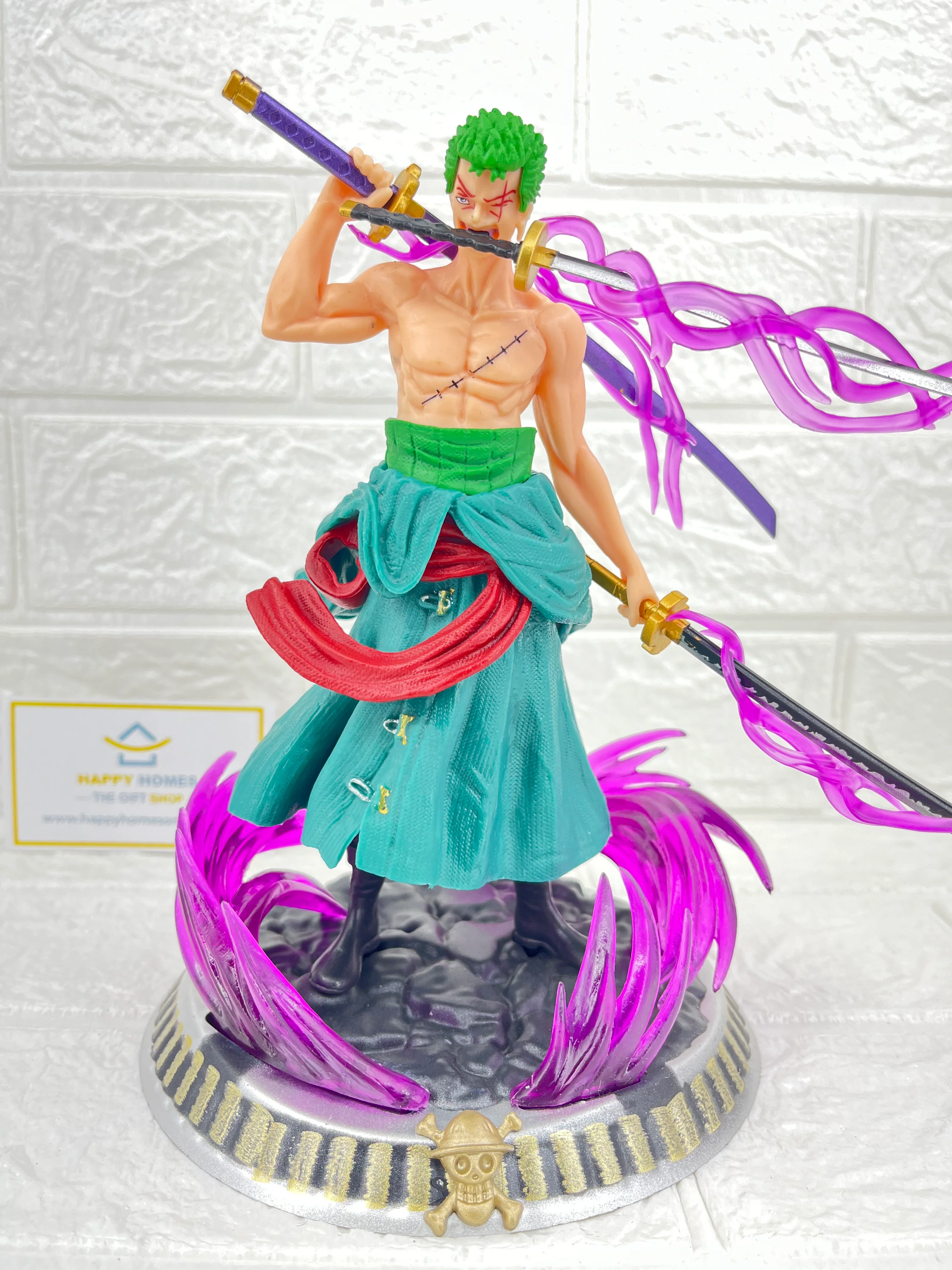 19 cm Roronoa Zoro Three Sword Style Purple Flames One Piece Figurine - Image 2